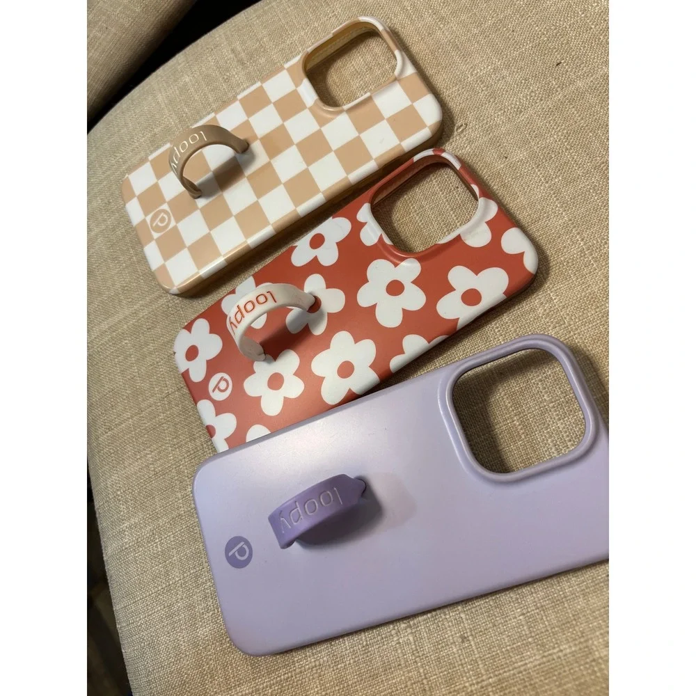 Loopy iPhone 14 Pro Max Phone Case Lot‎ of 3 Floral Checkered Purple Grip Case